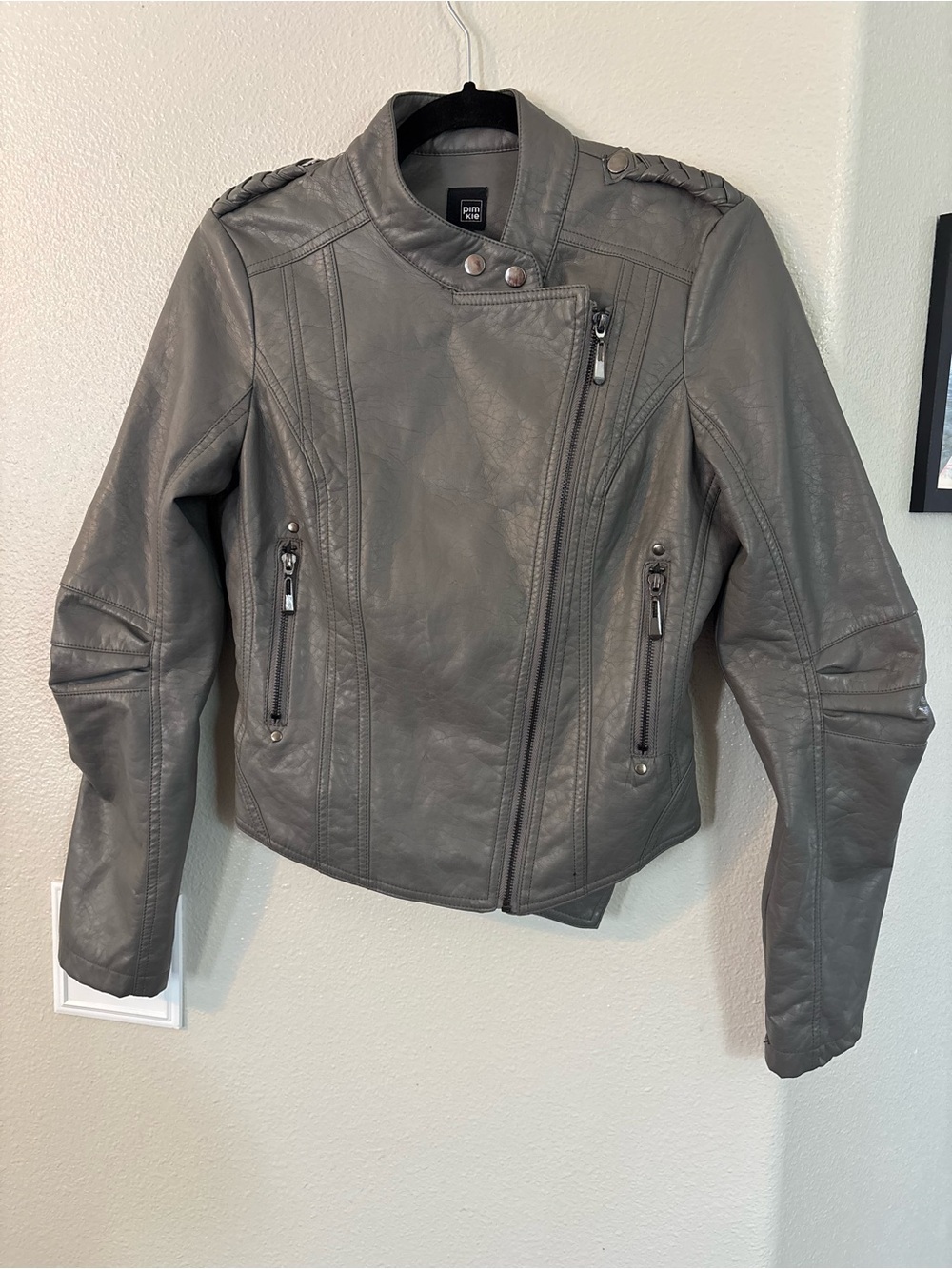 Pimkie Grey Faux Leather Moto Biker Jacket Size PM